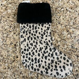 Leopard Print Christmas Stocking with Black Faux Fur Cuff